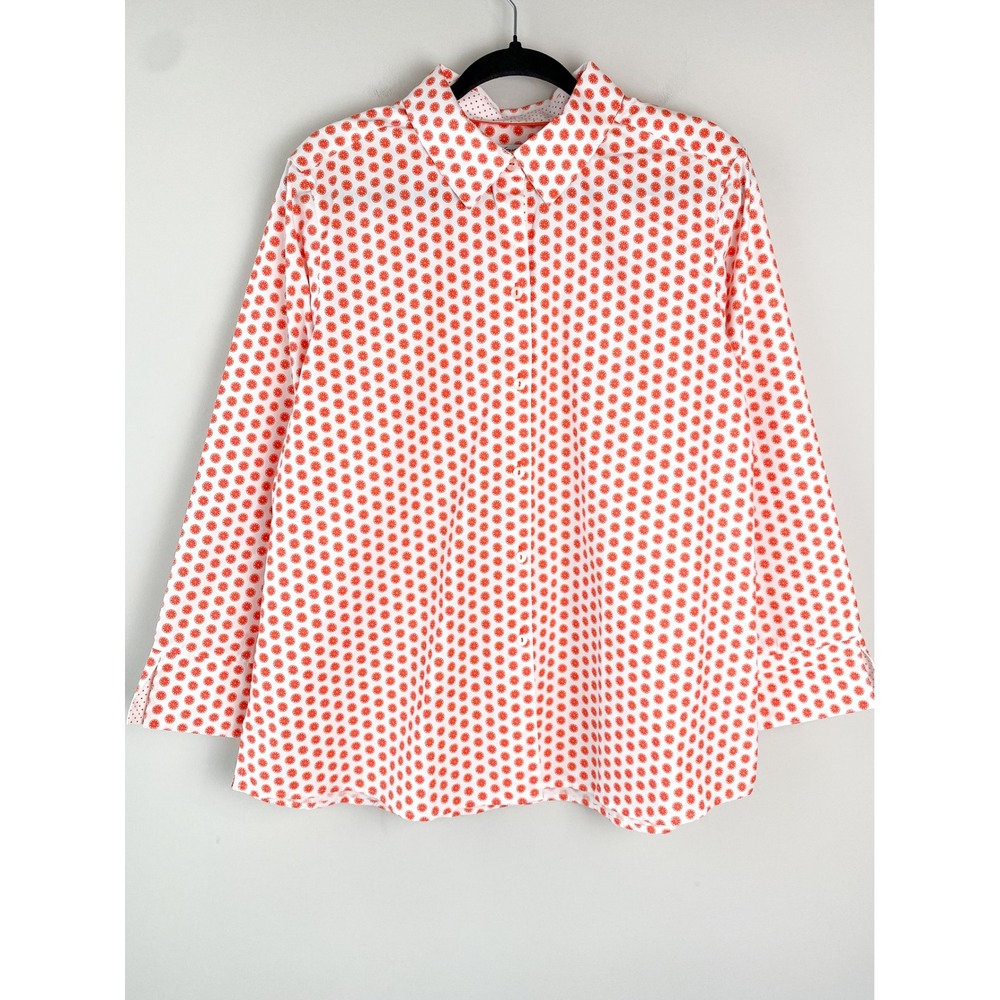Foxcroft Womens Orange Print Button Up Shirt 18 Shaped Wrinkle Free‎ Fruit Print